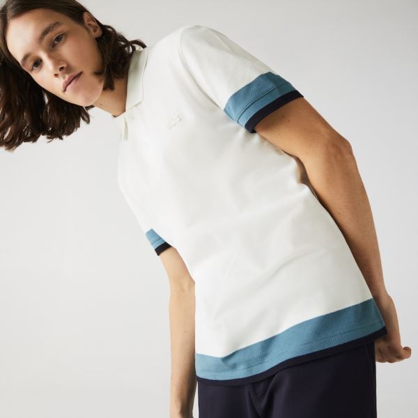 Lacoste Regular Fit Textured Cotton Piqué Polo - Polo Pánské Bílé / Blankyt / Tmavě Blankyt Blankyt